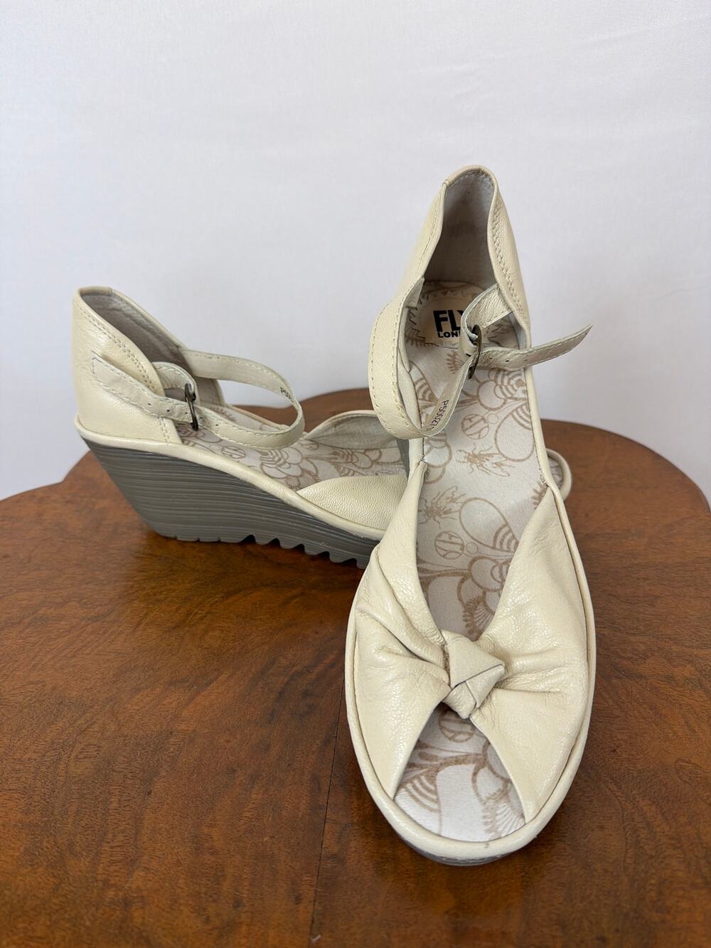 Fly London Ivory Buckle Wedge Sandals Size 42